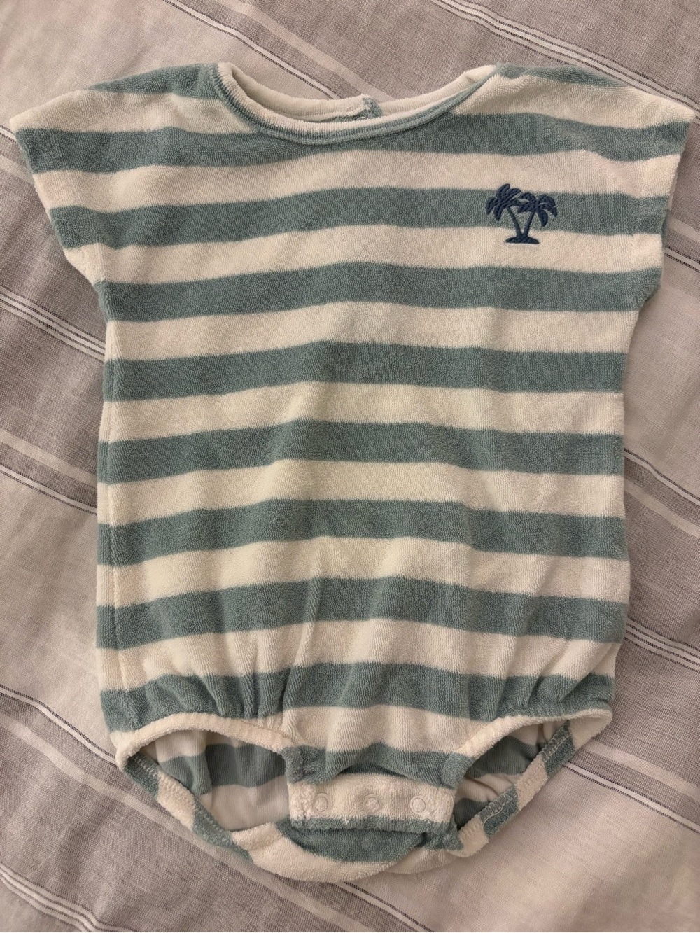 Little Planet 9M Cotton Terry Blue Striped Bubble with Palm Tree Embroidery